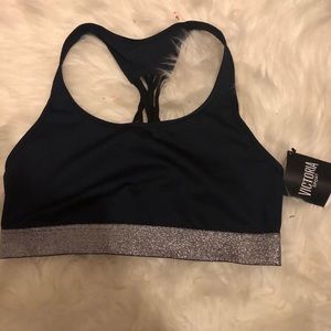 🔥 VICTORIA'S SECRET NAVY & SILVER SPORTS BRA SZ:L